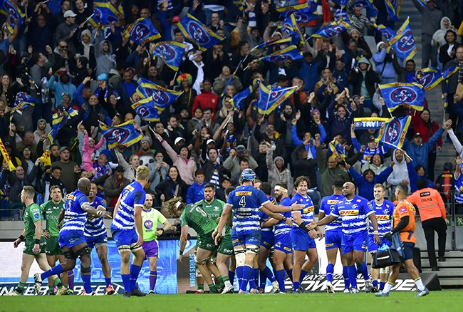 The Stormers celebrate after beating Connacht to book their spot in the URC final. (Photo by Ashley Vlotman/Gallo Images)