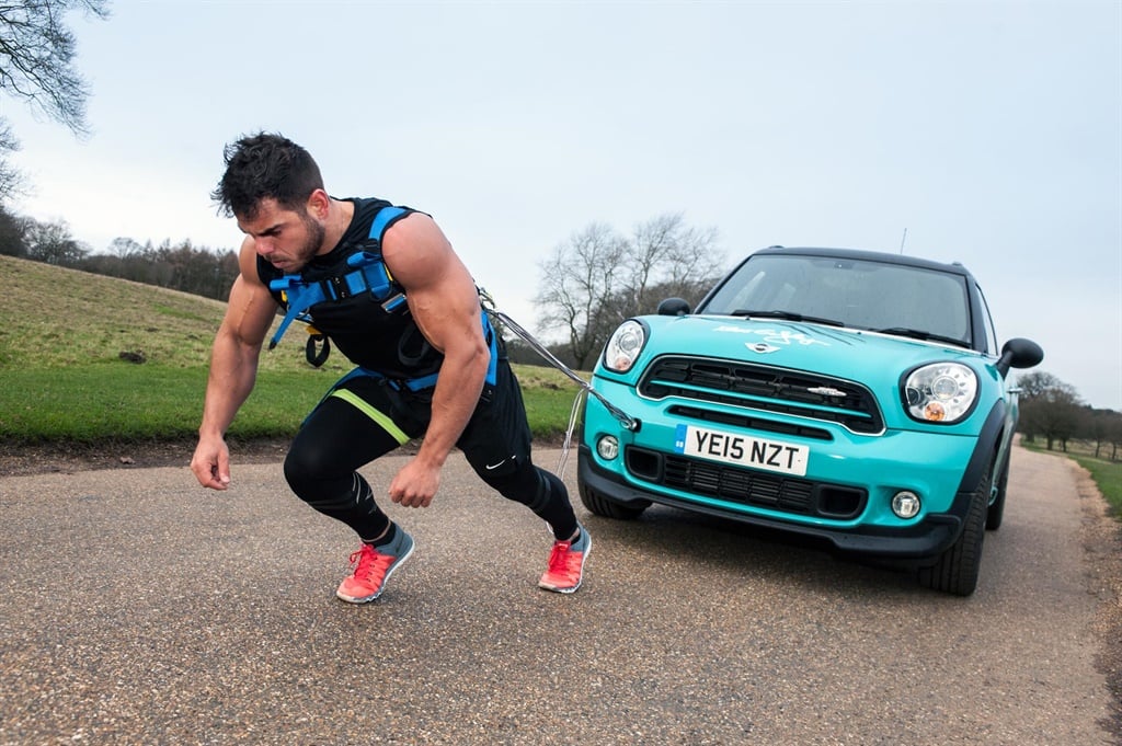 <b>STRONGEST  MAN?</B> Fitness expert Ross Edgley will face one of his toughest fitness challenge yet on January 22 when he will attempt to complete a marathon while pulling a Mini John Cooper Works Countryman behind him. <I>Image: Newspress</I>