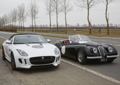 <b>ALL IN THE FAMILY:</b> A 60-year-old sprint has been recreated by the new Jaguar F-type, while on its way to the 2013 Geneva motor show. Next to the XK 120.