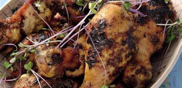 Jamaican jerk chicken with rice and peas