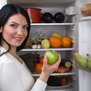 Woman and fridge