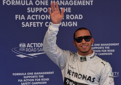 <b>LOOK AT ME NOW:</B> Mercedes driver Lewis Hamilton is giving his criitics more reason to eat their words about leaving McLaren for his current team after taking pole for in Shanghai on Saturday (April 13) for the China GP. <I>IMAGE: AFP</I> 
