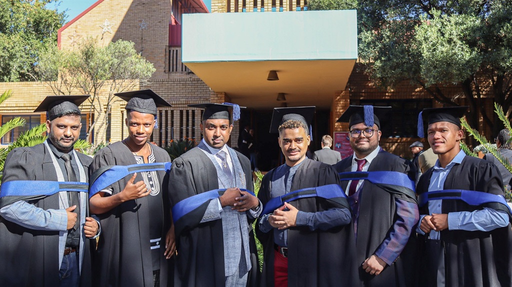 From left: Sieshane Perumal, Nkululeko Lekokoane, Violen Moonee, Yazeed Moosa, Trevolin Pillay and Admar Claassen are proud graduates.