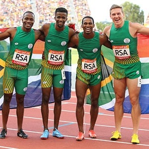 From left: Akani Simbine, Anaso Jobodwana, Henricho Bruintjies and Emile Erasmus (Gallo)