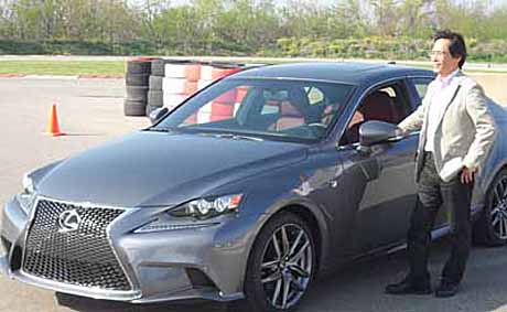 <b>TRACK TIME WITH THE BOSS:</b> One of the new Lexus IS models on show at The Driveway track-training school near Austin, Texas. With the car is Junichi Furuyama, Lexus’ product planning chief engineer.<i>Image: LES STEPHENSON</i>