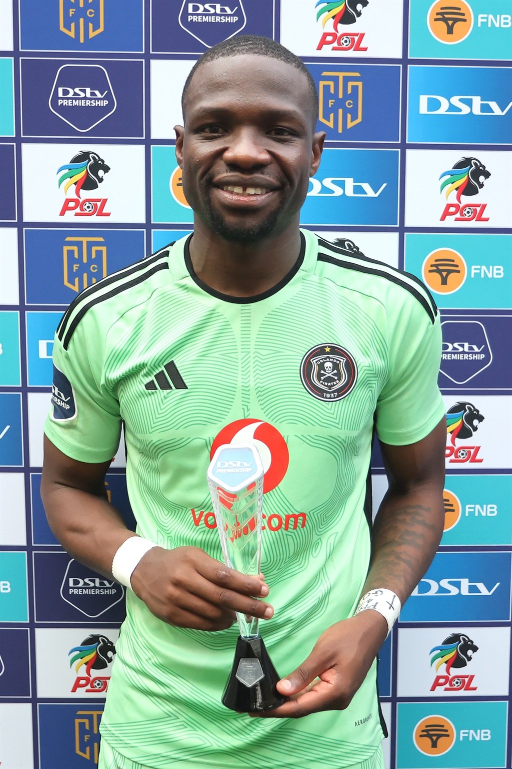 CAPE TOWN, SOUTH AFRICA - MAY 01: Man of the Match Tshegofatso Mabasa of Orlando Pirates during the DStv Premiership match between Cape Town City FC and Orlando Pirates at DHL Cape Town Stadium on May 01, 2024 in Cape Town, South Africa. (Photo by Shaun Roy/Gallo Images)