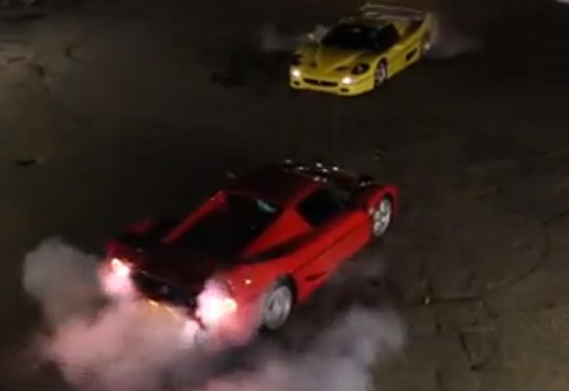 <b>YOU HAD US AT FERRARI TUG-O’-WAR:</b> A video shows two Ferrari F50s in a tyre-melting version of the classic tug-o’-war contest. <i>Image: YouTube</i>