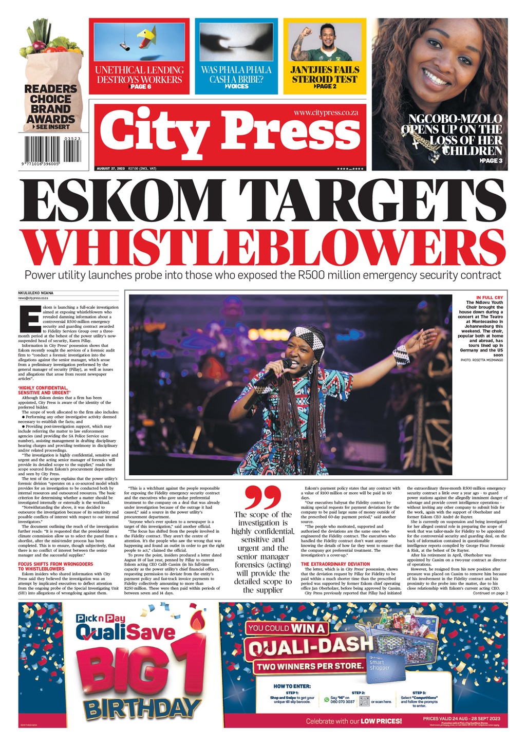 What s in City Press Eskom targets whistleblowers of the R500