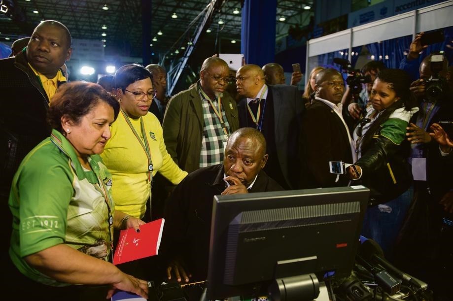 Members of the ANC NEC keep an eye on the election results. Picture: Herman Verwey/AP Photo