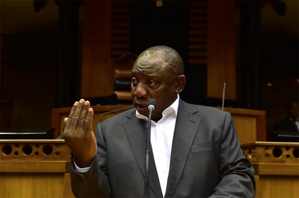 President Cyril Ramaphosa practising for the 2019 State of the Nation Address (SONA) in parliament on Wednesday (Twitter, @PresidencyZA)