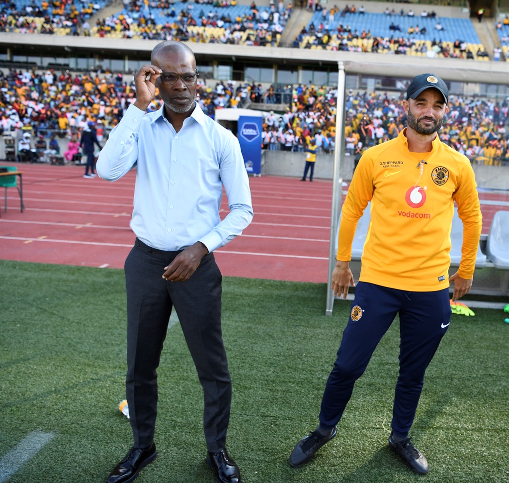 RUSTENBURG, SOUTH AFRICA - MAY 13: Kaizer Chiefs coach Arthur Zwane and Dillion Sheppard during the DStv Premiership match between SuperSport United and Kaizer Chiefs at Royal Bafokeng Stadium on May 13, 2023 in Rustenburg, South Africa. (Photo by Lefty Shivambu/Gallo Images)
