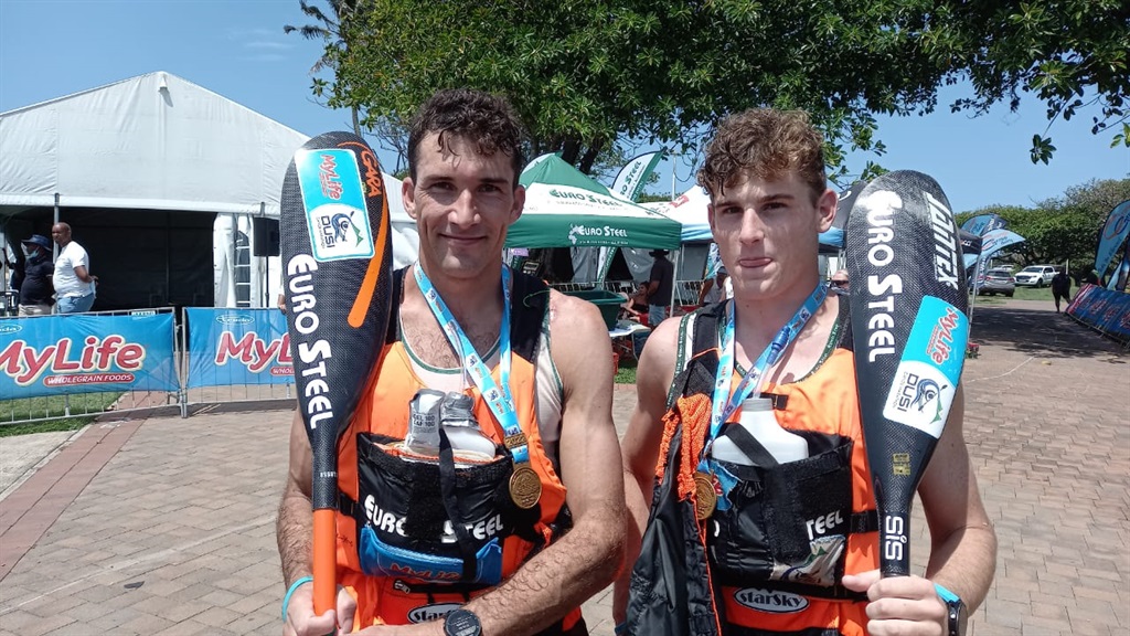 2022 MyLife Dusi Canoe Marathon champions Andy Birkett (left) and Dave Evans.
