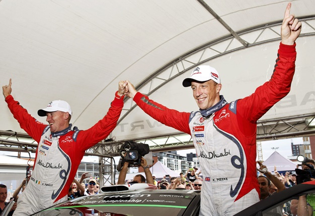 <B>HISTORY MADE:</B> Kris Meeke became the first Brit to win the rally of Finland. <I>Image: AP / Roni Rekomaa</I>