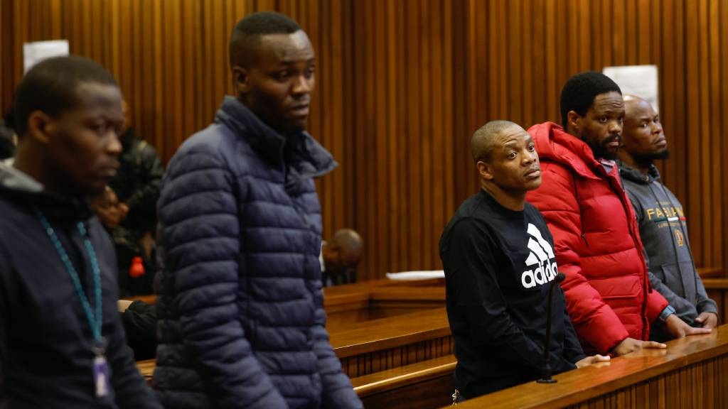 Five men accused in the Senzo Miiwa murder trial stand in the dock at the Gauteng High Court in Pretoria.