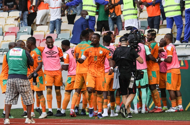 Players of Ivory Coast celebrate after scoring a goal against Algeria during the Africa Cup of Nations (Getty Images)