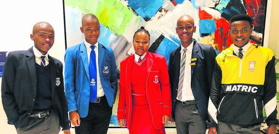 The five pupils from KwaZulu-Natal schools who were invited to the matric results announcement in Johannesburg on Thursday: (from left) Mlungisi Mgwaba from Siyabonga Secondary School in Illovu, Durban; Phila Mbuyisa from Nsalamanga High School in Ndlondlweni area near Magunzi; Asanda Mdlalose from Bethamoya High School in Nescastle; Mhlengi Shange from Menzi High School in Umlazi; and Lunga Dube from Vryheid Compressive School in Vryheid.
