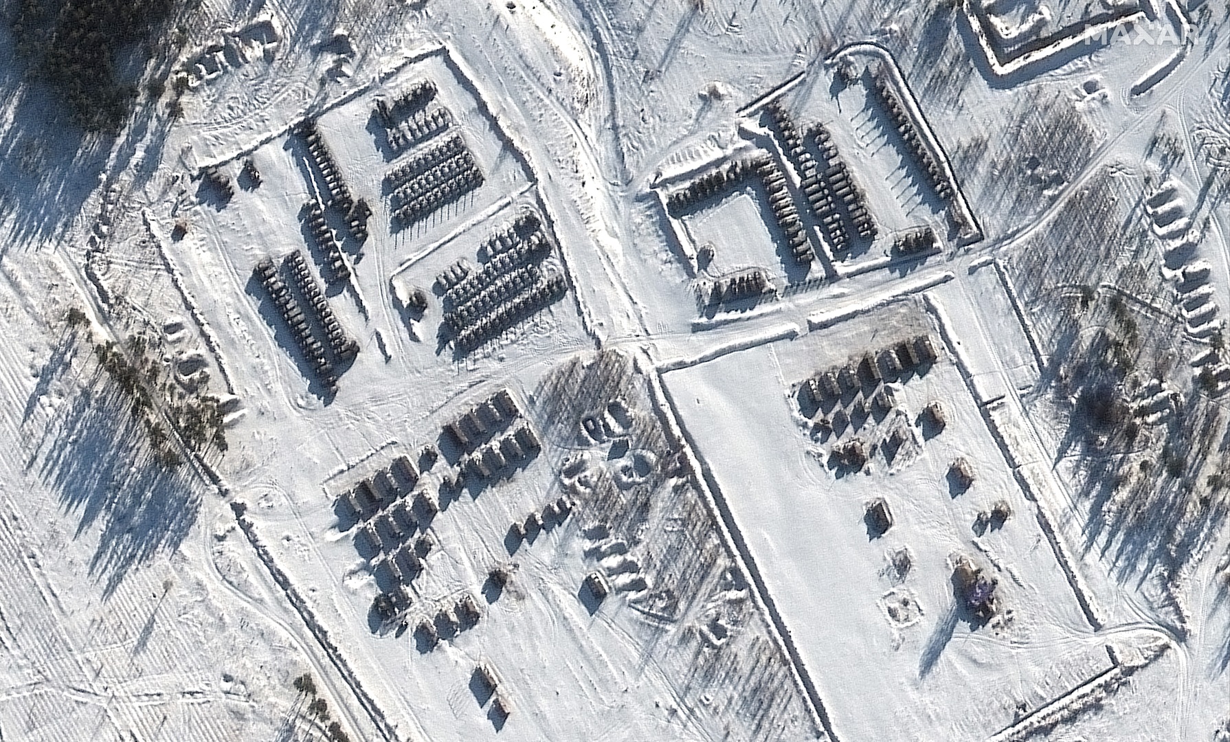 View of deployed battle groups at the Pogonovo training area in Russia. Satellite image ©2022 Maxar Technologies
