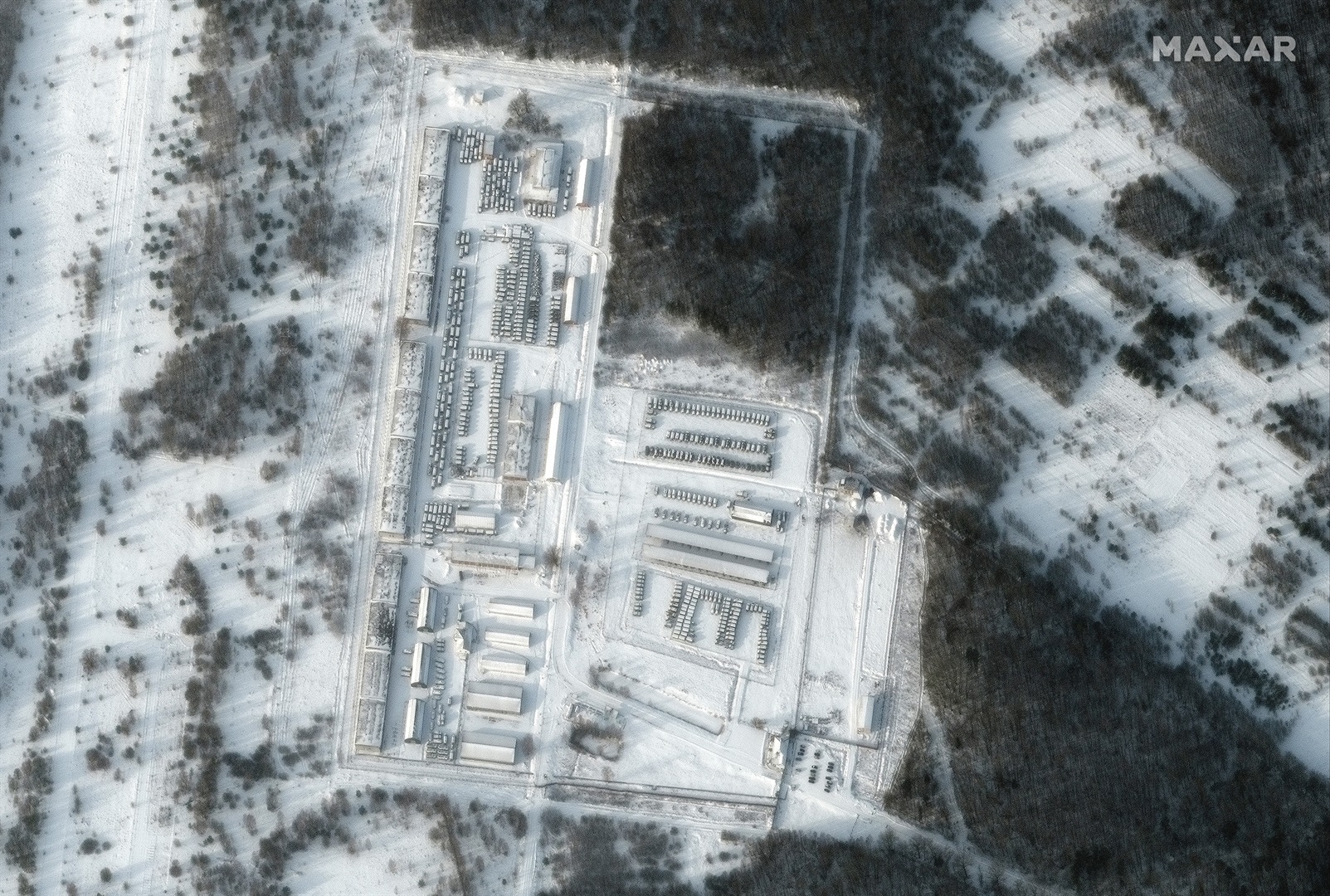 View of equipment deployed to facility in Klimovo, Russia on Jan. 19, 2022. Satellite image ©2022 Maxar Technologies