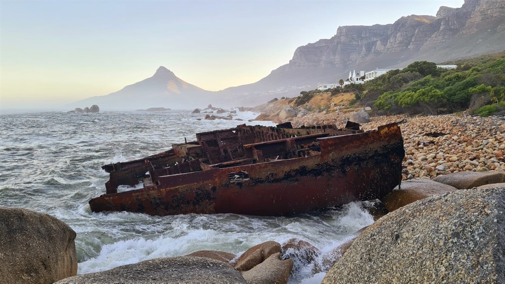 The Antipolis, which ran aground in 1977, was cast ashore after large waves battered Cape Town's beaches.