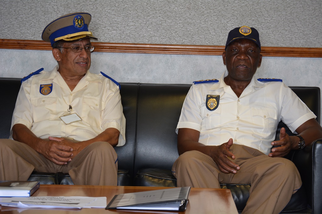JMPD spokesperson Chief Superintendent Wayne Minnaar and Chief of the JMPD David Tembe say Mayor Herman Mashaba is offering R100 000 reward to any one with information that would lead to the arrest of the suspects that shot the JMPD officer on Tuesday night. The officer died later on Wednesday.

Photo by Everson Luhanga
