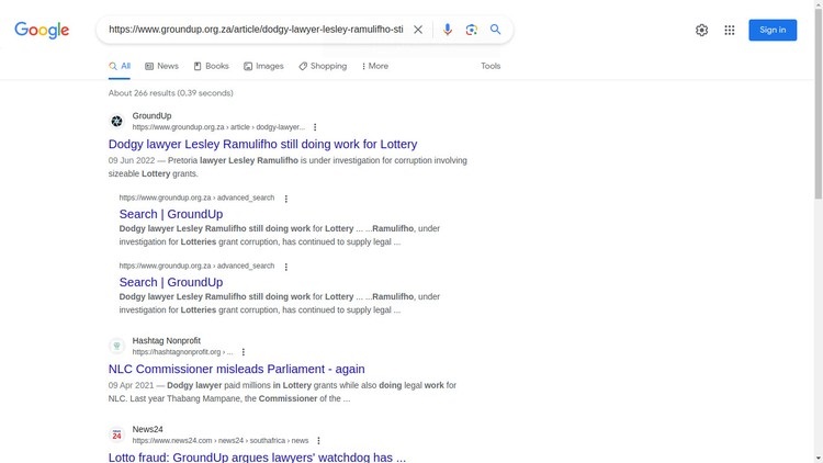 Searching for the fake article’s URL using Google 