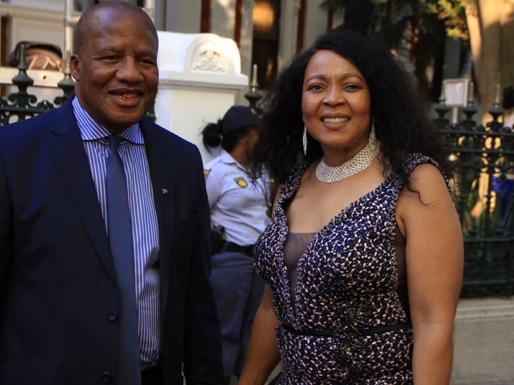 Jackson Mthembu and his wife, Thembi, are seen on the red carpet at the State of the Nation Address in Cape Town.