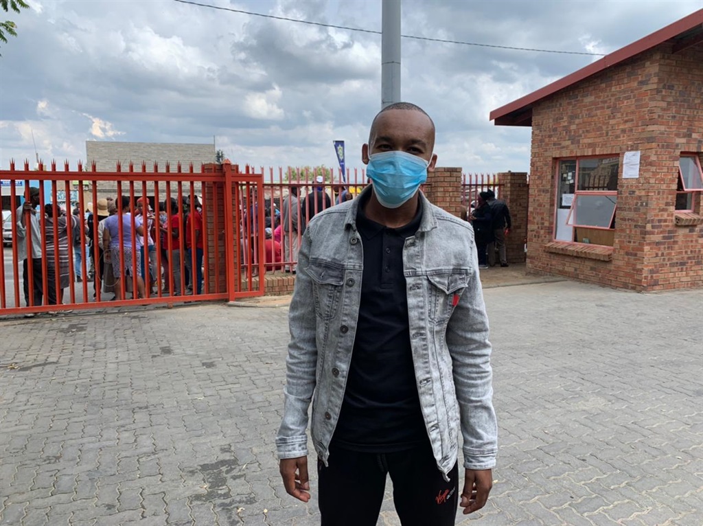  Representative of the ANCYL Thabang Molefe outside a hall in Diepsloot where Police Minister Bheki Cele was having a closed meeting with the community.