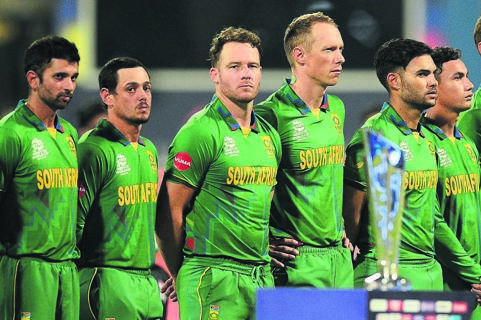 Keshav Maharaj (left) with the Proteas team during the ICC T20 World Cup match against England at Sharjah Cricket Stadium in the United Arab Emirates at the weekend.