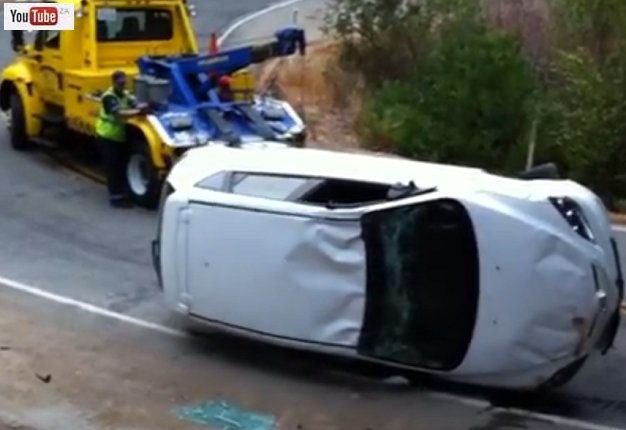 FROM BAD TO WORSE: The tow truck driver should have checked whether the handbrake was engaged. Image: YOUTUBE
