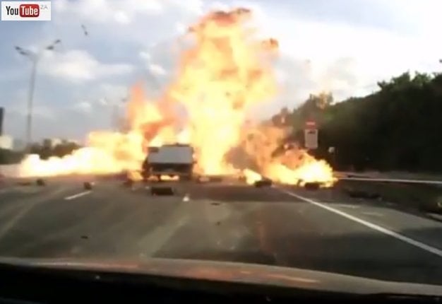 LOOKOUT! A highway becomes a warzone as exploding cylinders spread destruction.