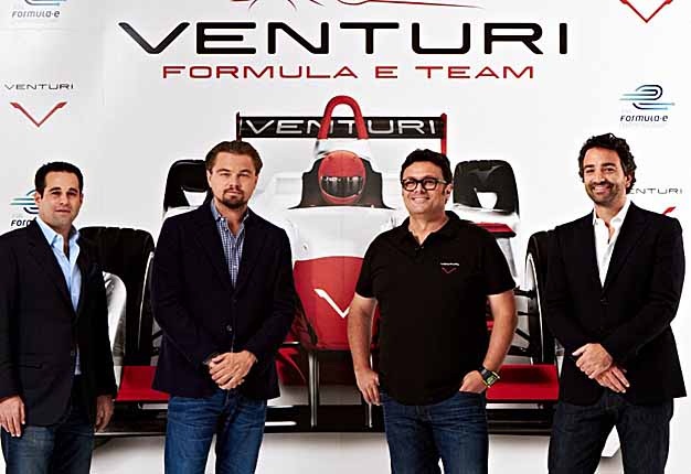 <b>TEAM NO.10 SIGNS UP:</b> (From left) Bert Hedaya, Leonardo DiCaprio, Gildo Pallanca Pastor and Francesco Costa attend the launch of Venturi’s entry into the Formula E series. <i>Image:</i>