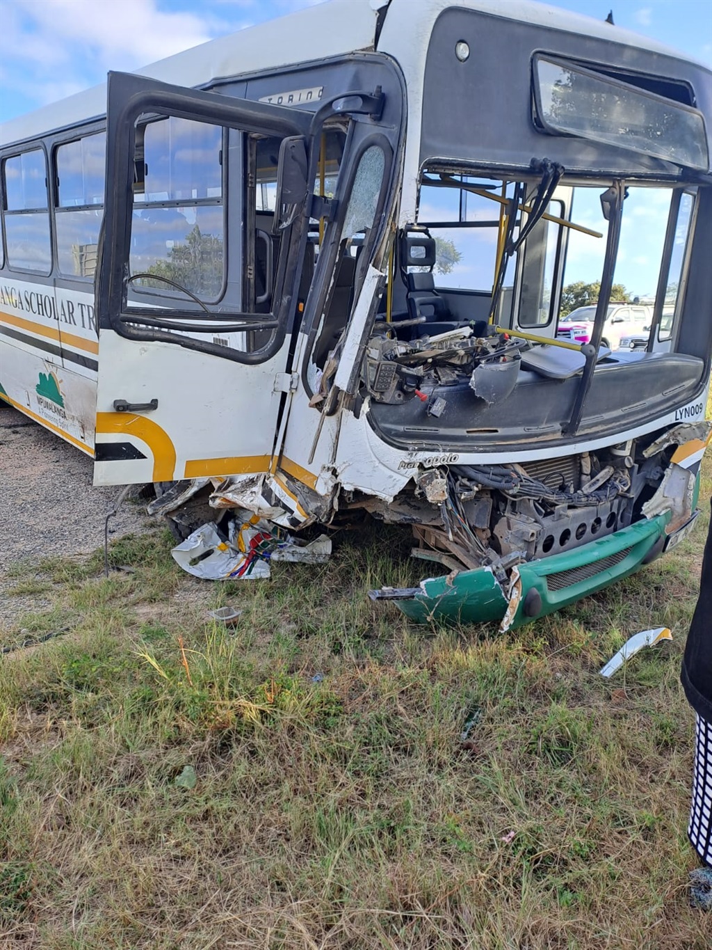 A damaged Mpumalanga scholar transport bus. Photo by Oris Mnisi