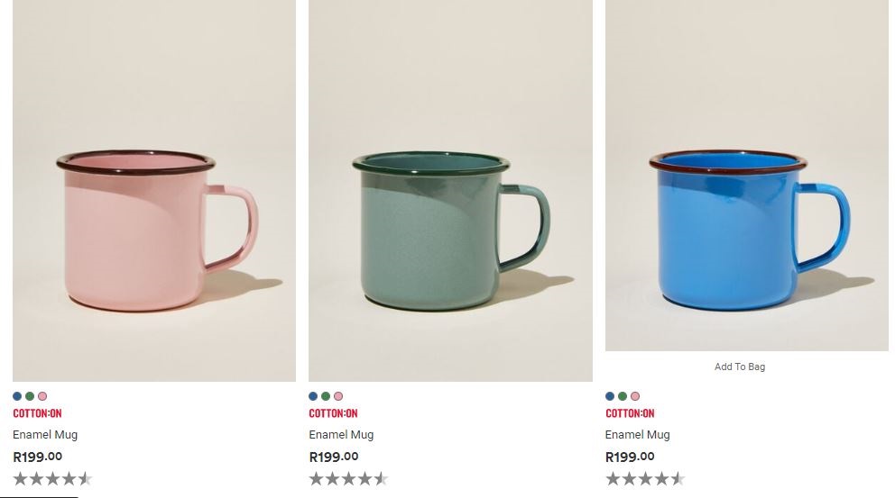 Enamel mugs retail for R199 at Cotton On (Cotton On)