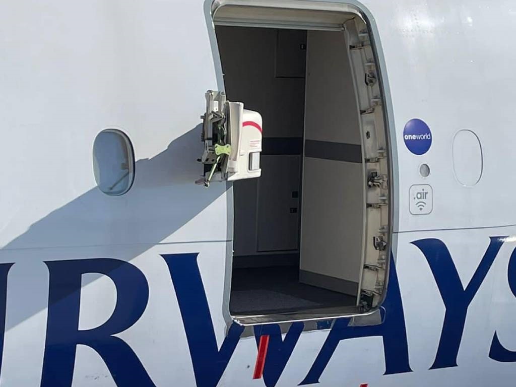 Damage is seen on a British Airways aeroplane.