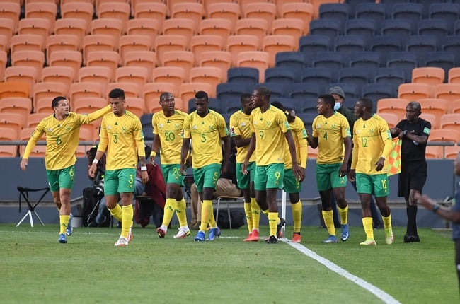 Les joueurs des Bafana Bafana célèbrent ensemble contre l'Éthiopie au stade FNB (Gallo Images)