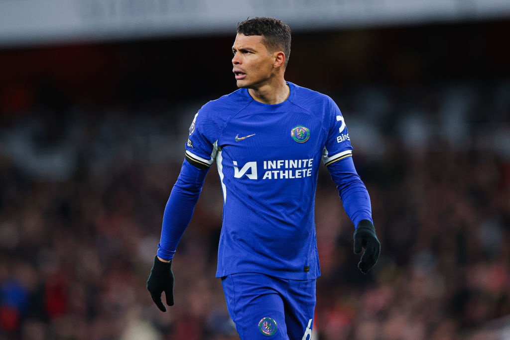LONDON, ENGLAND - APRIL 23: Thiago Silva of Chelsea during the Premier League match between Arsenal FC and Chelsea FC at Emirates Stadium on April 23, 2024 in London, England. (Photo by James Gill - Danehouse/Getty Images)
