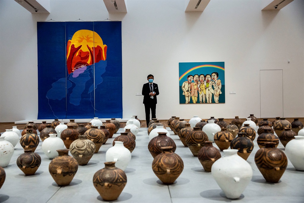 Whitewash (1995-2000) by Chinese artist Ai Weiwei is seen during a press tour of the new M+ Museum in Hong Kong on November 11, 2021. (Isaac Lawrence / AFP)