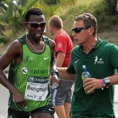 Comrades 2014 winner Bong’musa Mthembu (left) has left the Nedbank Running Club, but team manager Nick Bester (right) says a South African will win this year’s race. Picture: Deaan Vivier