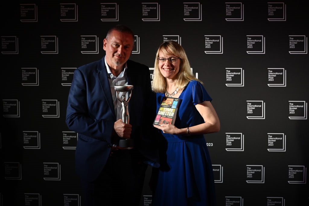Author Georgi Gospodinov, along with translator Angela Rodel, is announced as the winner of The International Booker Prize 2023 at Sky Garden in London, England. (Photo: Kate Green/Anadolu Agency via Getty Images)