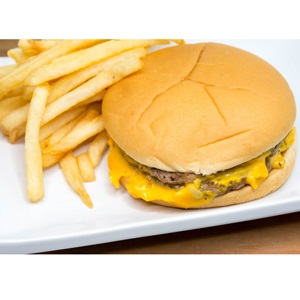 Hamburger with potatoes from Shutterstock