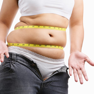 Fat woman measuring waist