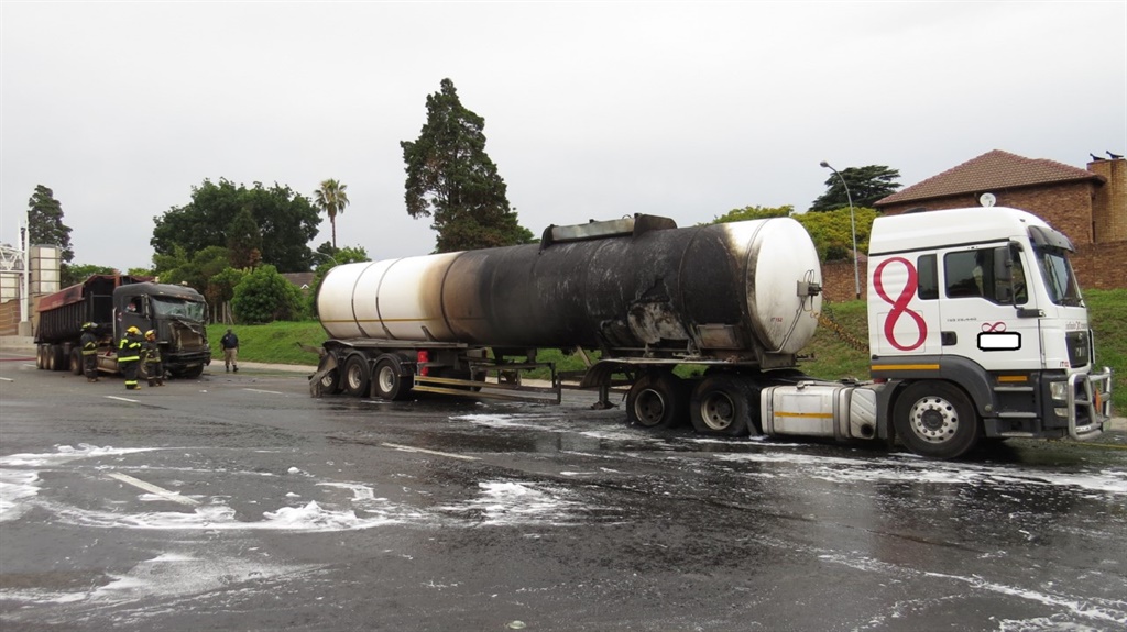Petrol tanker after the fire was extinguished
