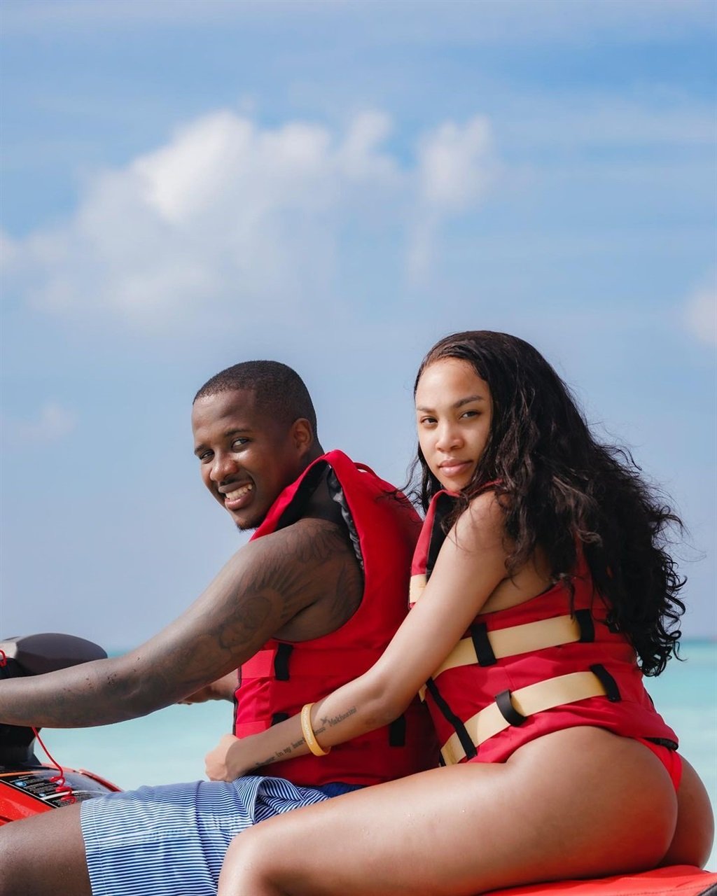 Andile and Tamia Mpisane at their family vacation in the Maldives.