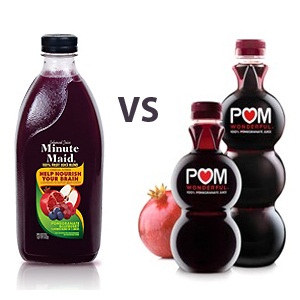 Coca Cola's Pomegranate Blueberry on the left vs Pom Wonderful.