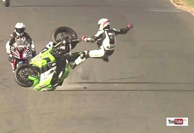 <b>WHY YOU SHOULDN’T SHOW BOAT:</b> Clint Sellers slammed into the East London Grand Prix circuit following a botched wheelie during the 2014 Buffalo City SuperGP. <i>Image: YOUTUBE</i>
