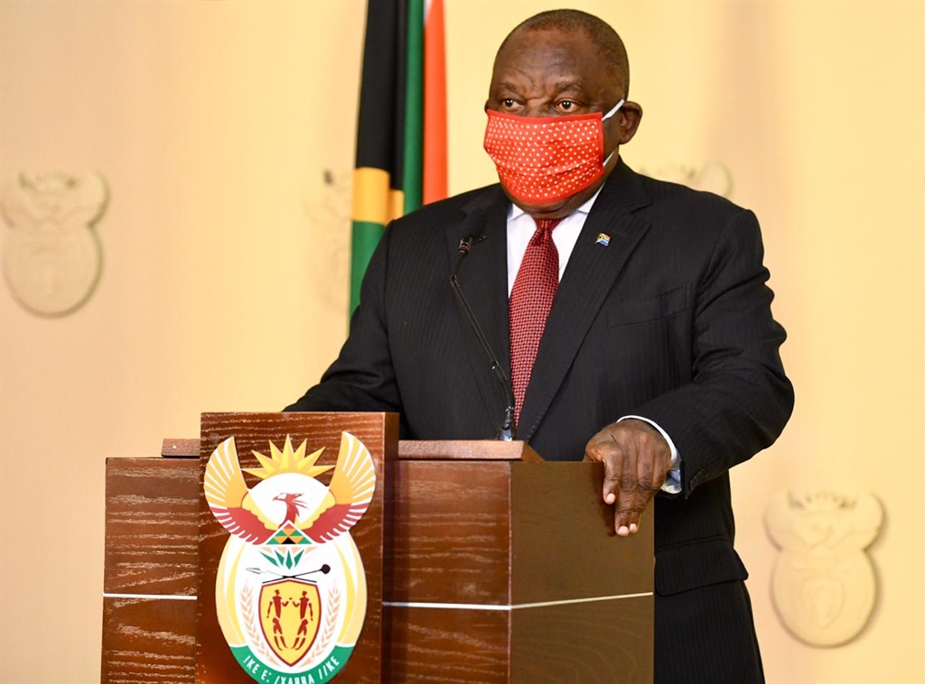 Pres. Cyril Ramaphosa toe hy die land Woensdagaand vir die eerste keer in byna drie weke toespraak het. Foto: GCIS