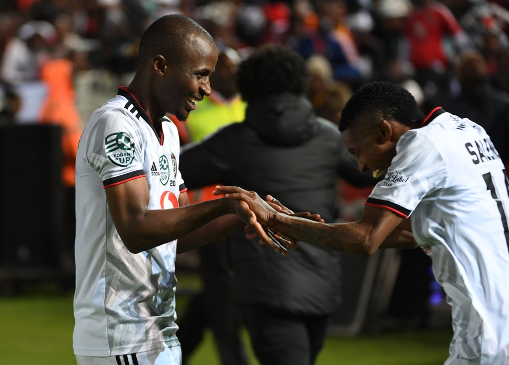 Terrance Dzvkamanja of Orlando Pirates celebrates his match-winning goal during the Nedbank Cup final.