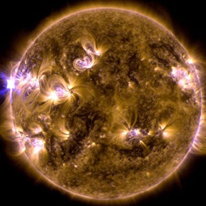 This blend of two images taken by Nasa's Solar Dynamics Observatory shows a solar eruption. (Solar Dynamics Observatory, AP)