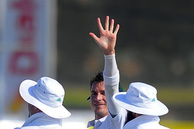 <strong><em>Dale Steyn earlier celebrates his 23rd five-wicket haul in Test cricket... (AFP)</em></strong><br />