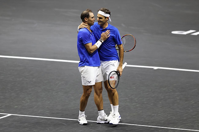 Rafael Nadal and Roger Federer. (Photo by Luke Walker/Getty Images for Laver Cup)